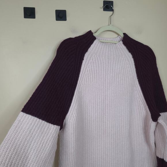 Express Colorblock Mock Neck Shift Sweater Dress in Light Pink/Maroon Size L - Picture 4 of 10